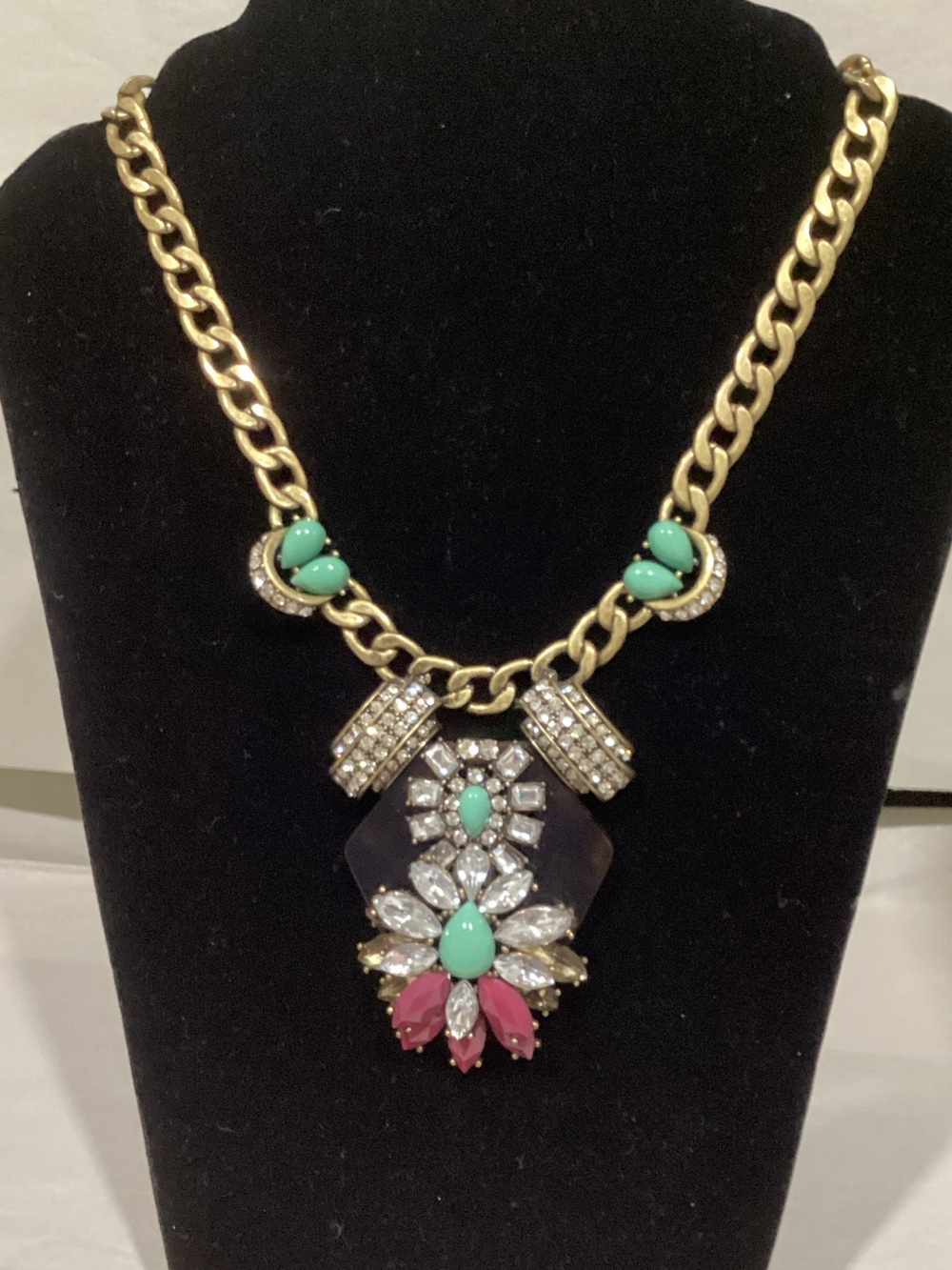 J. Crew Gold-Tone Necklace with Turquoise and Pink Accents